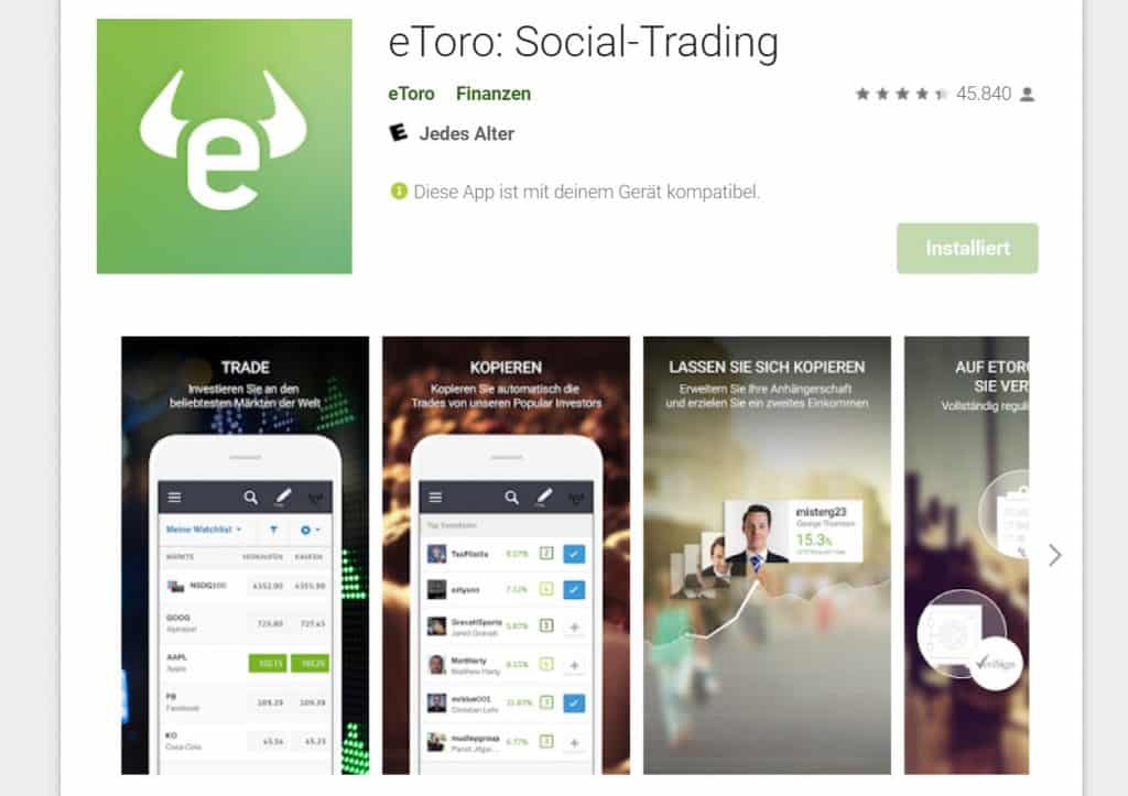 eToro Social Trading über App